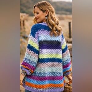 Anthropologie Mayflower Knit Cardigan Size One Size Fits All Blue Combo NIP $250